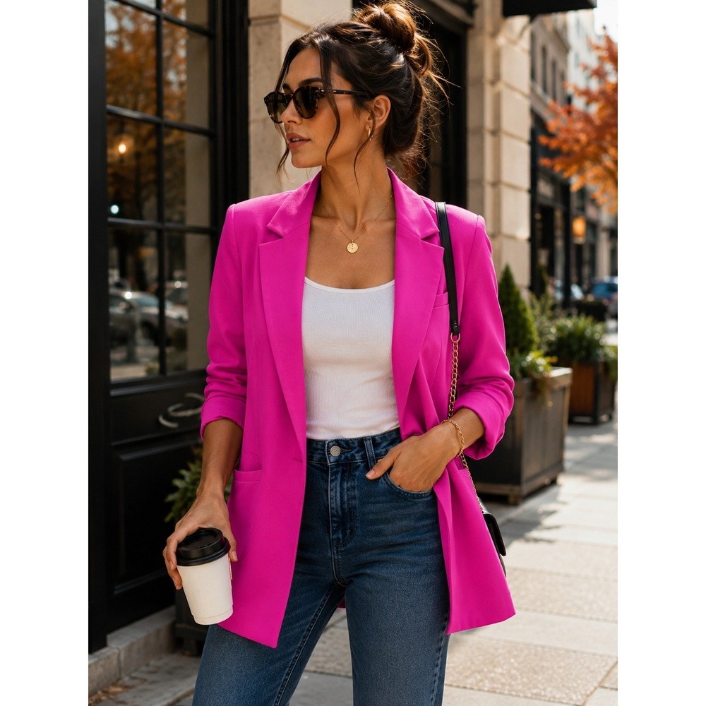 TCEC Hot Pink Open‎ Front Blazer Notched Lapel Jacket CJ6268 Mens Medium